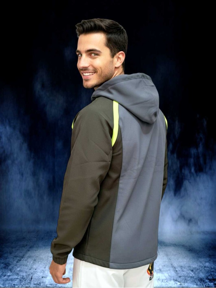 CHAQUETA SOFT SHELL ENTALLADA UNISEX GRIS NEGRO AMARILLO FLUOR