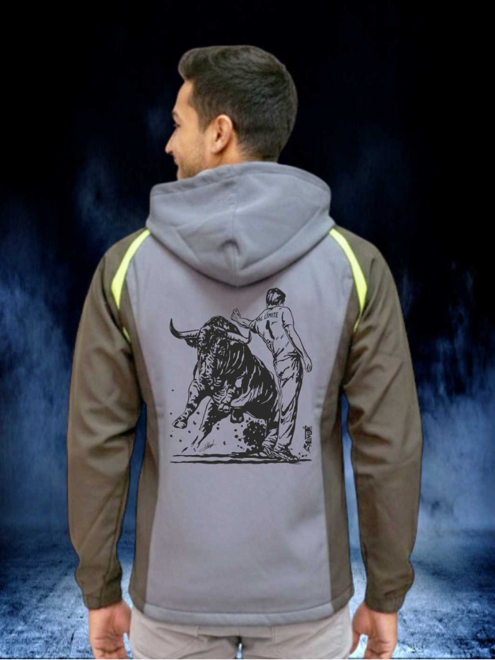 CHAQUETA SOFT SHELL ENTALLADA UNISEX GRIS NEGRO AMARILLO FLUOR