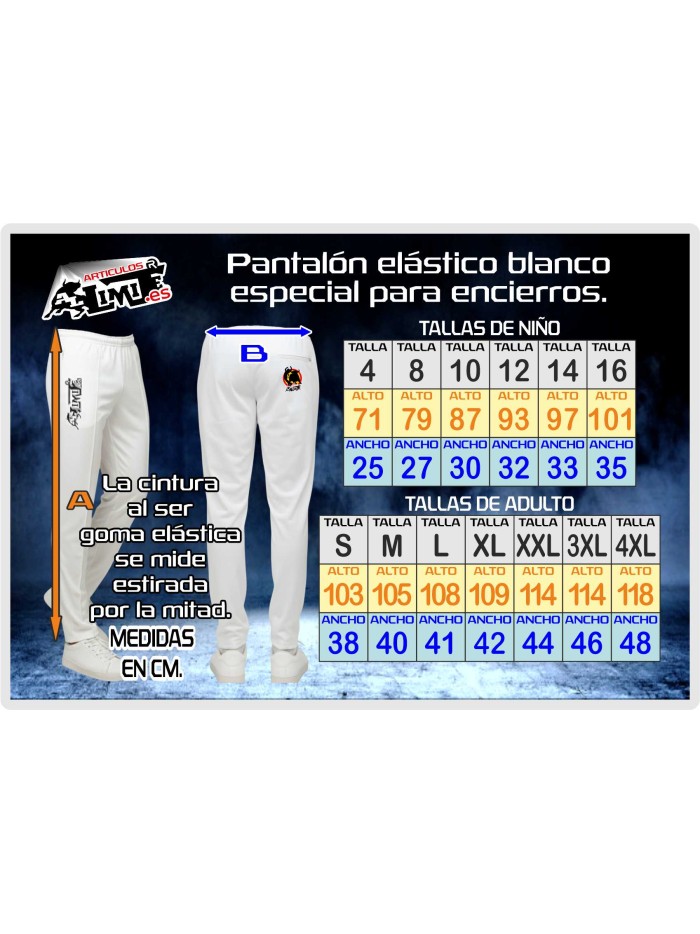 Pantalon encierros blanco adulto Pantalones Ropa LAS TALLAS QUE
