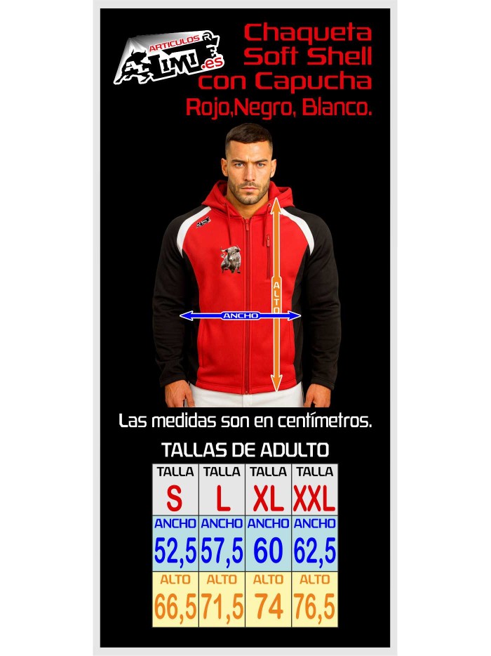 CHAQUETA SOFT SHELL ENTALLADA UNISEX ROJO NEGRO BLANCO