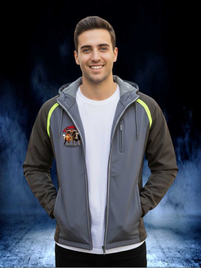 CHAQUETA SOFT SHELL ENTALLADA UNISEX GRIS NEGRO AMARILLO FLUOR