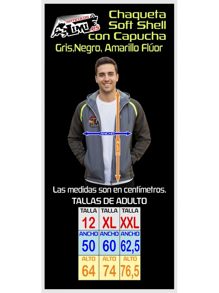 CHAQUETA SOFT SHELL ENTALLADA UNISEX GRIS NEGRO AMARILLO FLUOR